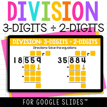 Preview of Digital 3 Digit By 2 Digit Long Division with Remainders for Google Slides™