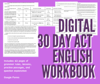 Preview of Digital 30 Day English ACT Prep Workbook - Google Forms 
