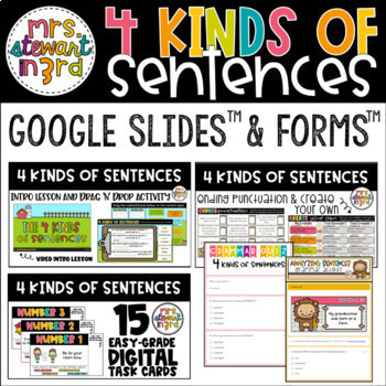 Preview of Digital 4 Kinds of Sentences Grammar Bundle for Google Slides™ & Forms™