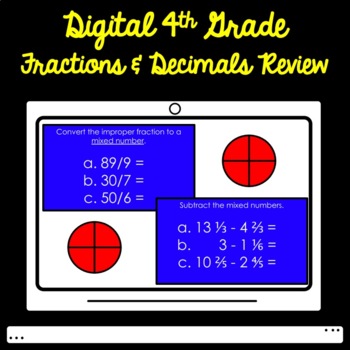 Preview of Digital 4th Grade Fractions and Decimals Test Prep Google Slides Editable