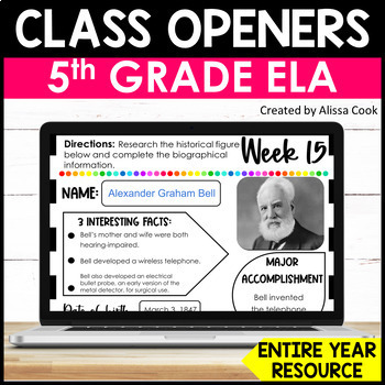 Preview of Digital 5th Grade ELA & Reading Bell Ringers | Google Classroom Morning Work