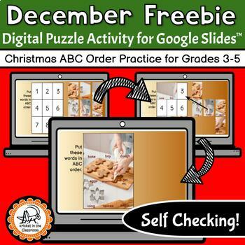 Preview of Digital ABC Order Christmas Puzzles for Google Slides™, Grades 3-5