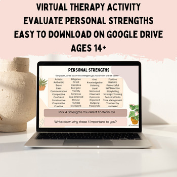 Preview of Digital AND Printable Personal Strengths Wellness/Therapy Activity 14+