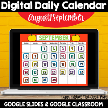 Preview of Digital AUGUST & SEPTEMBER Calendar Google Classroom Google Slides