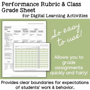 Preview of Digital Activities Grading Rubric & Class Grade Sheet