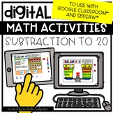 Digital Activities Math Subtraction to 20 Digital for Goog