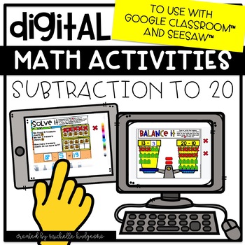 Preview of Digital Activities Math Subtraction to 20 Digital for Google Classroom™& Seesaw™