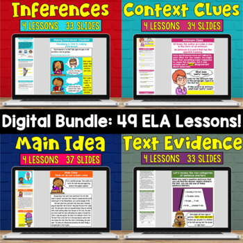 Preview of Digital Activity Bundle Featuring ELA Lessons that use Google Slides (12 topics)