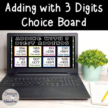 Preview of Digital Adding 3 Digit Numbers Choice Board - Distance Learning