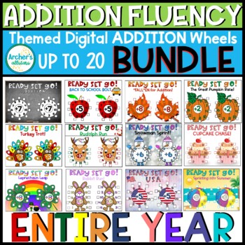 Preview of Digital Addition Fluency Wheels Rings Bundle Entire Year Themed UP to 20