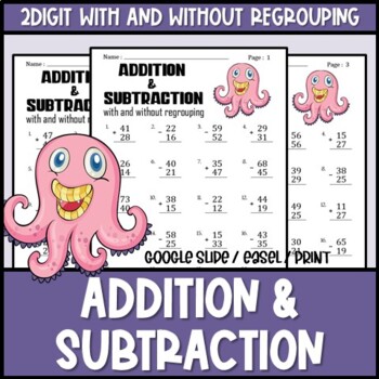 Preview of Digital Addition & Subtraction With and Without Regrouping 2nd - 3rd Grade Math