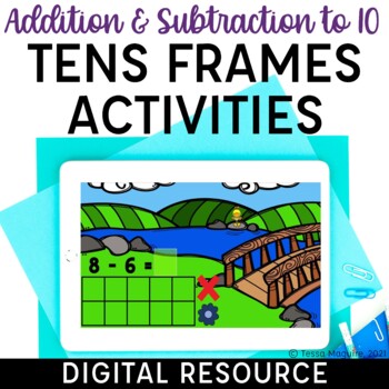 Preview of Mixed Addition and Subtraction to 10 Digital Tens Frames Activities