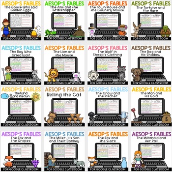 Preview of Digital Aesops Fables Reading Comprehension Passages and Questions BUNDLE