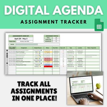 Preview of Digital Agenda Assignment tracker for Students - Editable & ADHD Friendly