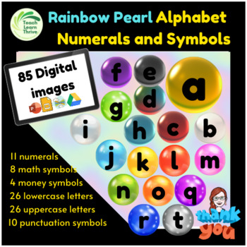 Preview of Digital Alphabet Letters Numbers Symbols Images Rainbow Pearl Theme