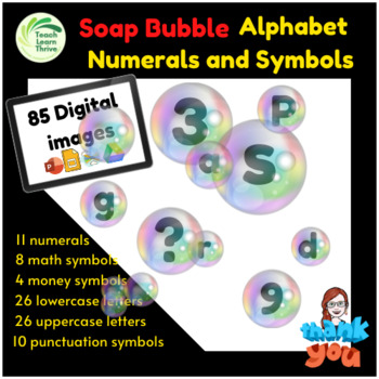 Preview of Digital Alphabet Letters Numbers Symbols Images Soap Bubble theme