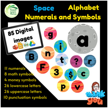 Preview of Digital Alphabet Letters Numbers Symbols Images Space and Planet Theme