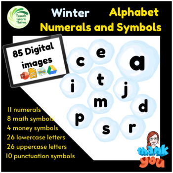 Preview of Digital Alphabet Letters Numbers Symbols Images Winter Snowball theme