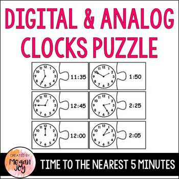 Preview of Digital & Analog Clock Matching Puzzle - Telling Time to the Nearest 5 Minutes
