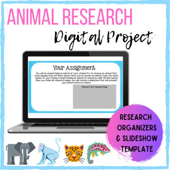 Preview of Digital Animal Research Project-Guided Organizers & Template-6th, 7th, 8th Grade