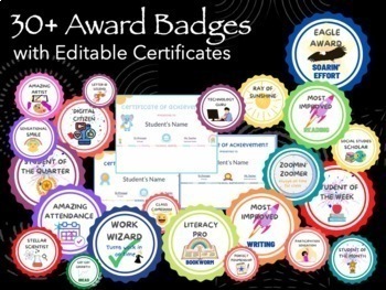 Preview of Digital Animated & Circular Award Badges w/ Certificate Templates - Brag Badges
