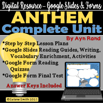 Preview of Digital Anthem Complete Unit Ayn Rand: Guides, Activities, Quizzes, Test, More!