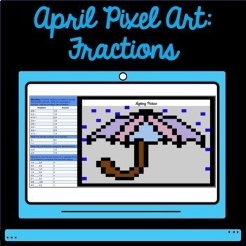 Preview of Digital April Pixel Art Mystery Picture Fractions Review