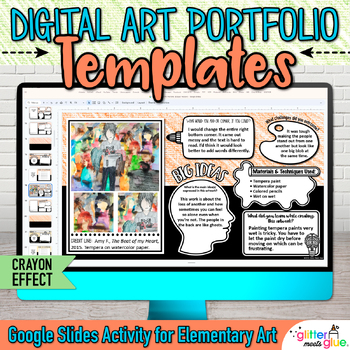 Preview of Digital Art Portfolio Template: Elementary Art Critique Activity, Google Slides