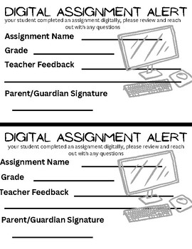 Preview of Digital Assignment Parent Notification Form