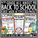 Back to School Activities 4th Grade All About Me First Day Beginning of the Year