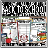 Back to School Activities 5th Grade All About Me First Day