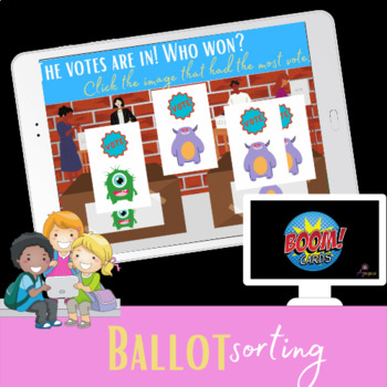 Preview of Boom Cards™ Voting, Ballot sorting|counting Which has more votes?
