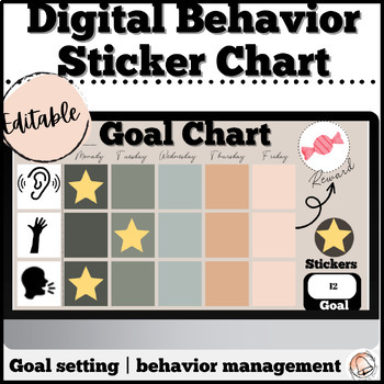 Preview of Digital Behavior Sticker Chart with Rewards and Goal Tracking | Boho Neutral