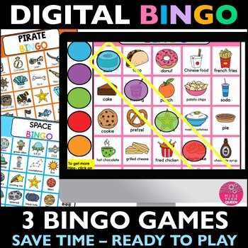 Preview of Digital Bingo Games No Prep Google Classroom Activities Bingo Cards Food Space