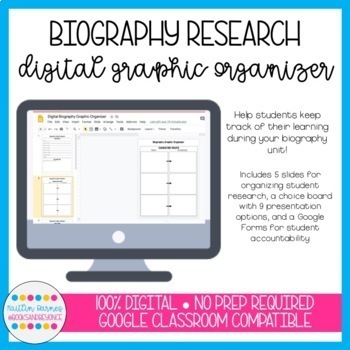 Preview of Digital Biography Research Graphic Organizer & Choice Board | Distance Learning
