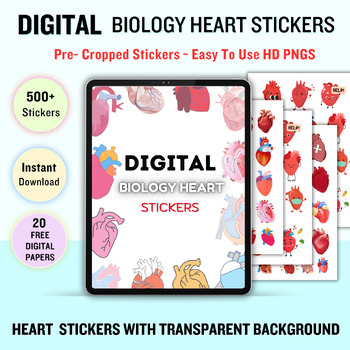 Preview of Digital Biology Heart Stickers 500+ | Pre-cropped Stickers | Medical Stickers