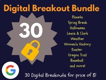 Preview of Digital Breakout Bundle 30 Breakouts (Back to School Activities, Escape Rooms)