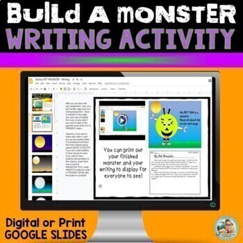 Preview of Digital Build a MONSTER Art Craft | Writing | Google Slides 
