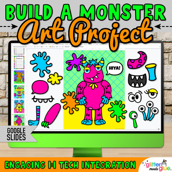 Preview of Digital Build a Monster Art Project & Writing Prompts Resource on Google Slides