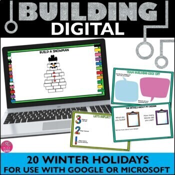 Preview of Digital Building Winter Holidays Mouse Practice Team Building Brick Activities