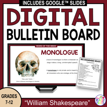 Preview of Digital Bulletin Board - Shakespeare Plays - World Book and Copyright Day