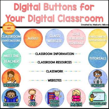 Preview of Digital Buttons for Distance Learning Watercolor Set Schoology