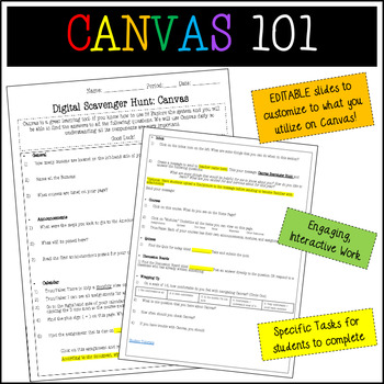 Preview of CANVAS LMS Scavenger Hunt! [Editable. Canvas 101: Distance Learning Activity]