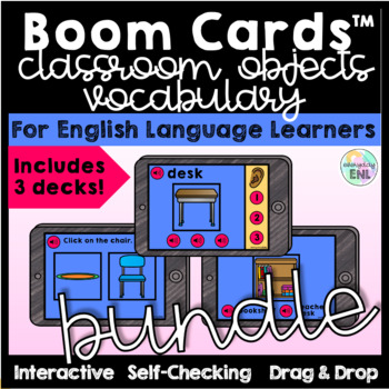 Preview of Digital CLASSROOM OBJECTS Vocabulary Booms Cards™ for ELL Newcomers BUNDLE