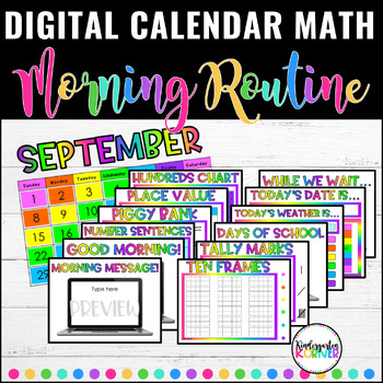 Preview of Digital Calendar Math Activities Morning Meeting Kindergarten 1st