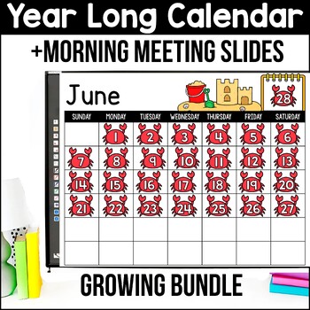 Preview of Digital June Calendar 2024 Morning Meeting Google Slides Kindergarten SEL