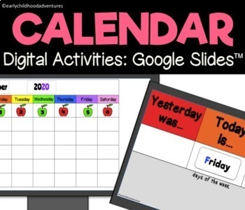 Preview of Digital Calendar, Weather Chart, & Feelings Chart for Google Slides™ 