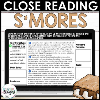 Preview of Digital Camping Close Reading Comprehension Activities | Close Reading Passages