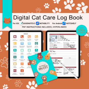 Preview of Digital Cat Planner, Cat Care Journal, All-in-One Pet Tracker, Cat Stickers