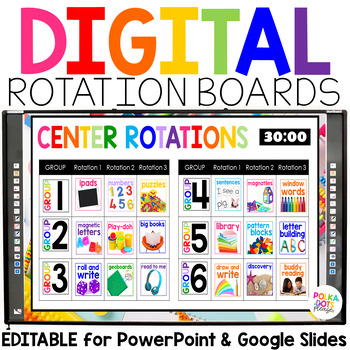 Preview of Digital Center Rotation Slides with Timers For Reading, Math & Management